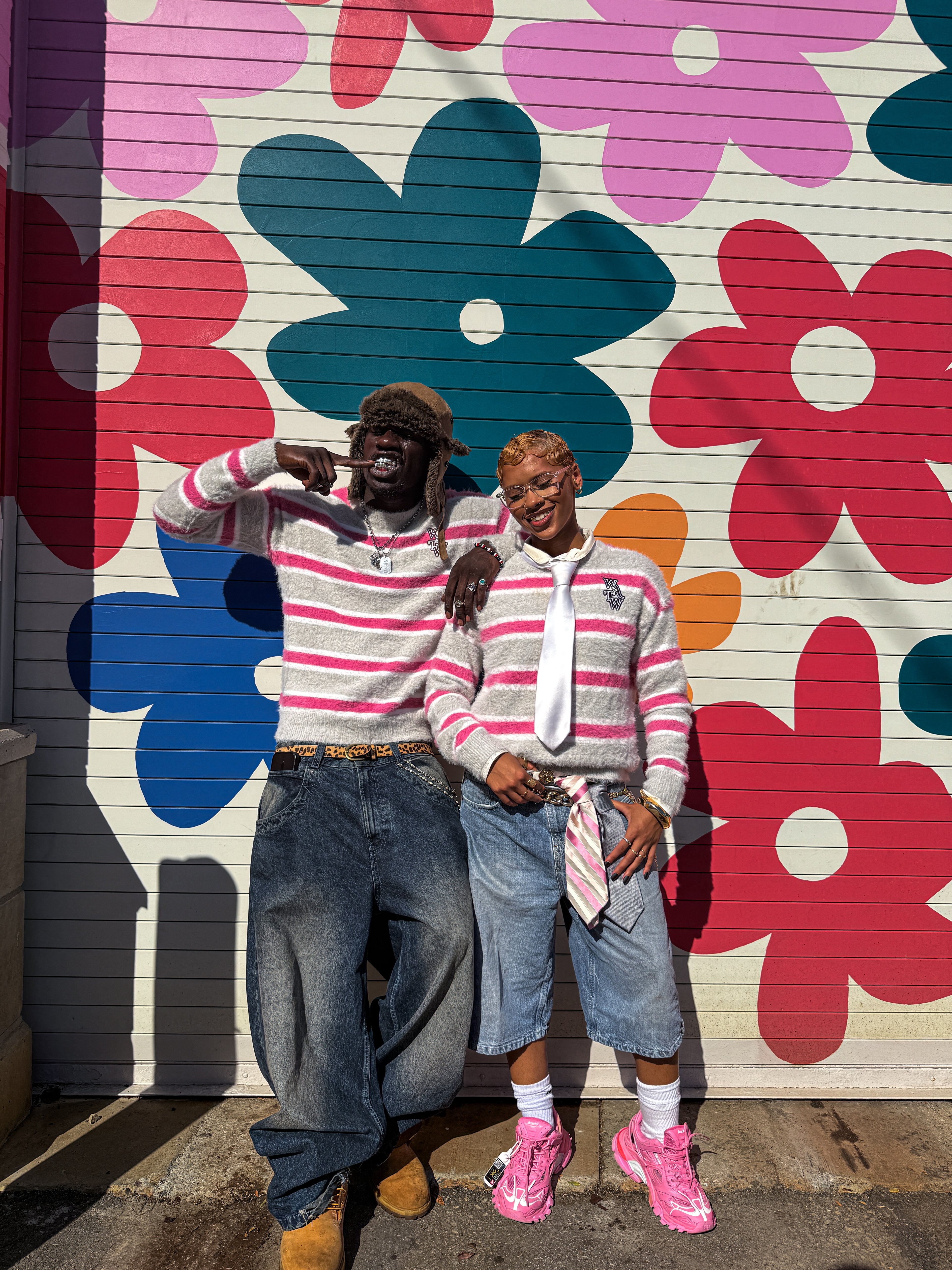 Pink & Grey Striped "WATW" Mohair Sweater