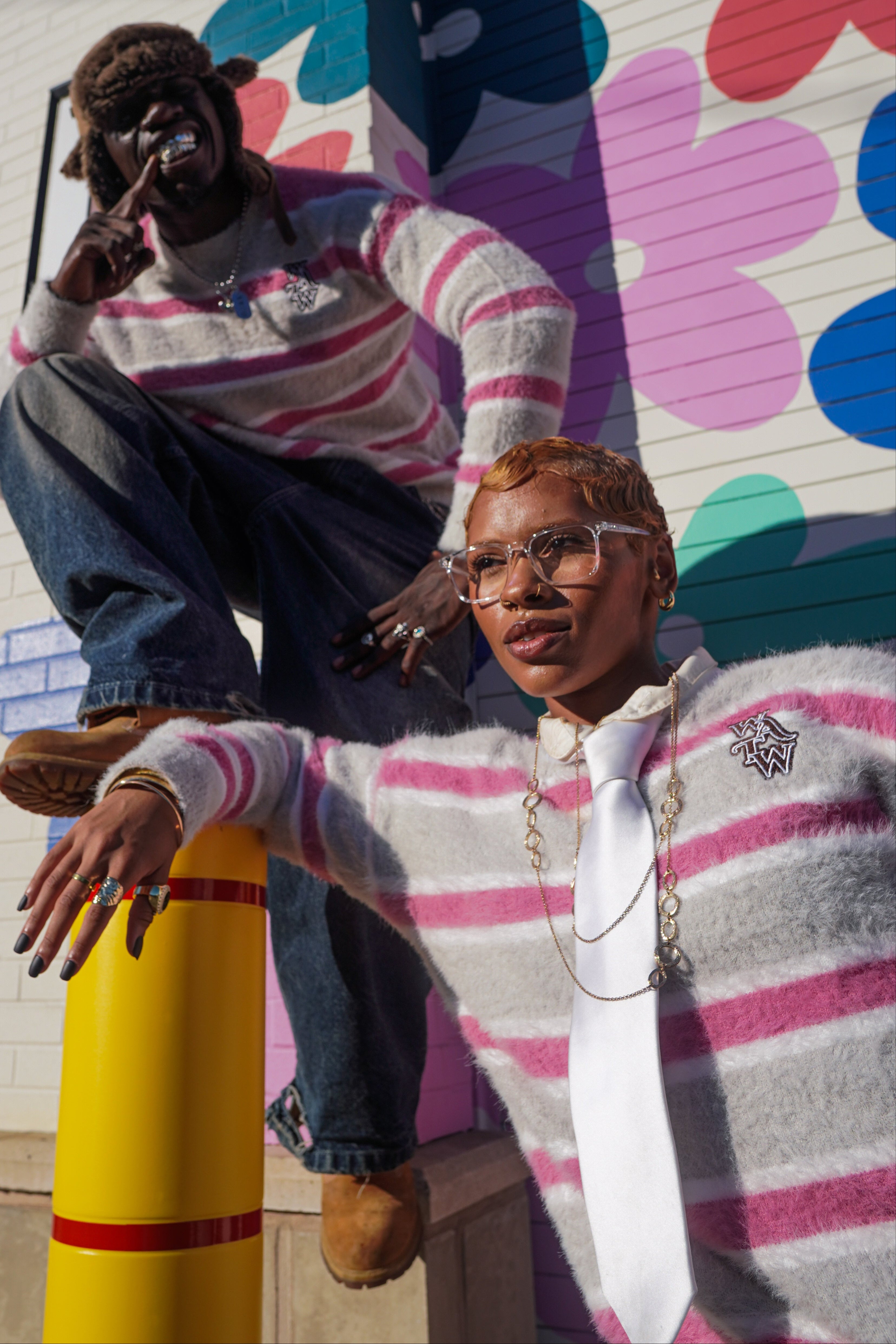 Pink & Grey Striped "WATW" Mohair Sweater