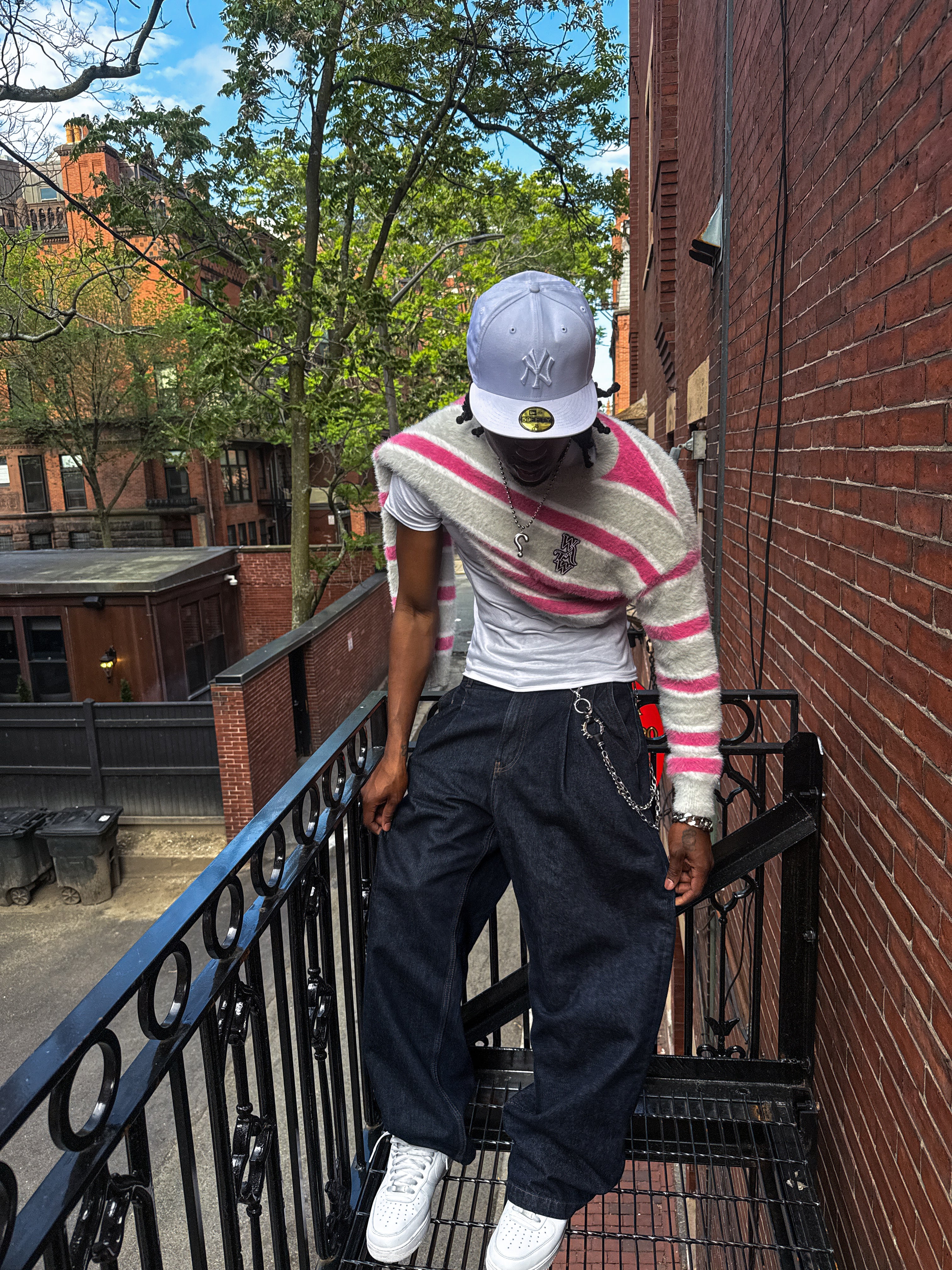 Pink & Grey Striped "WATW" Mohair Sweater